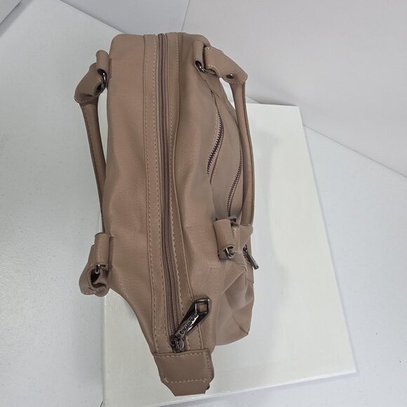 Rampage Satchel Bag Womens Taupe Faux Leather Shoulder Handbag Zip Pockets - Picture 5 of 10